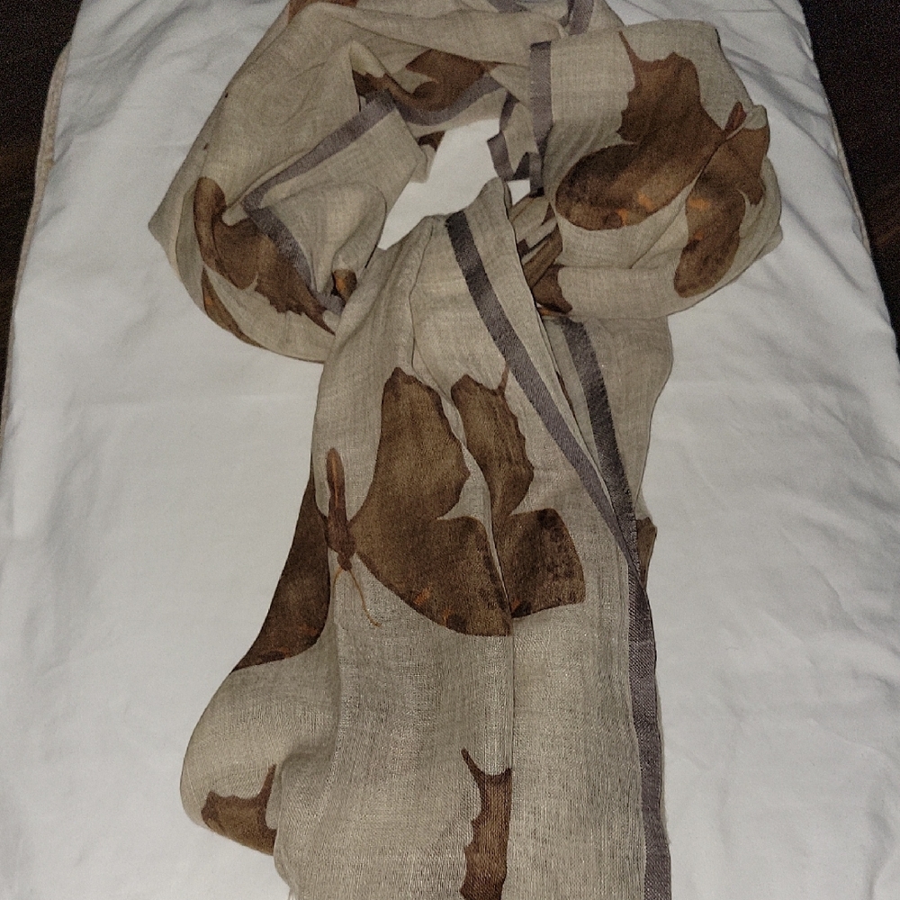 Butterfly Print Scarf in Beige and Brown